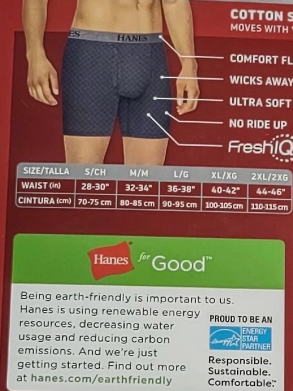 2 Hanes Ultimate Tagless Boxer Briefs Mens Large Cotton Blend Wicking 36-38” New
